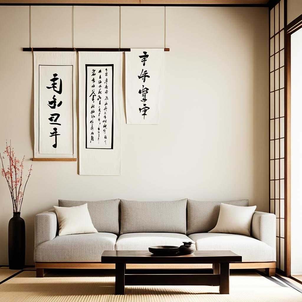 Calligraphy scrolls in Japanese decor