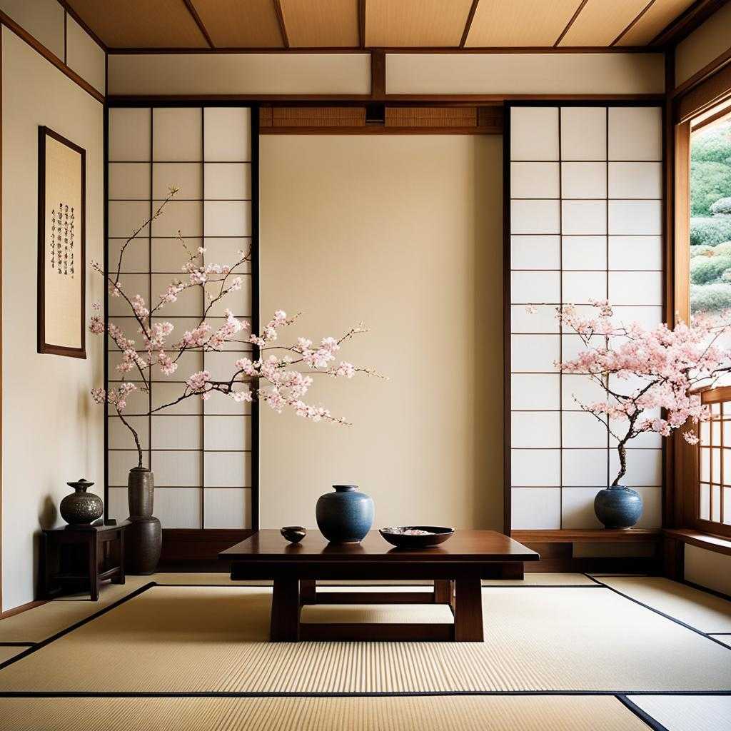 Minimalist decor in a Japanese living room traditional design