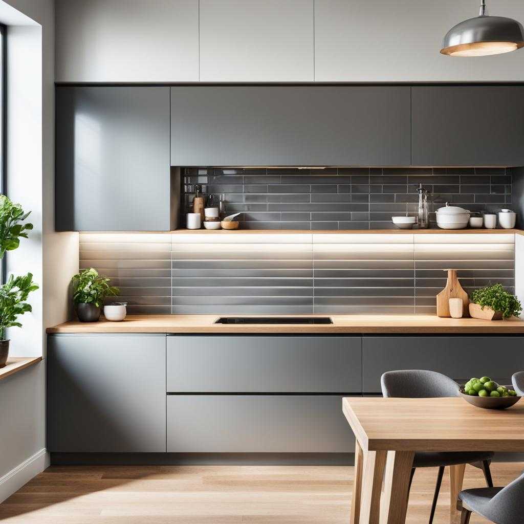 gray cabinets with wood