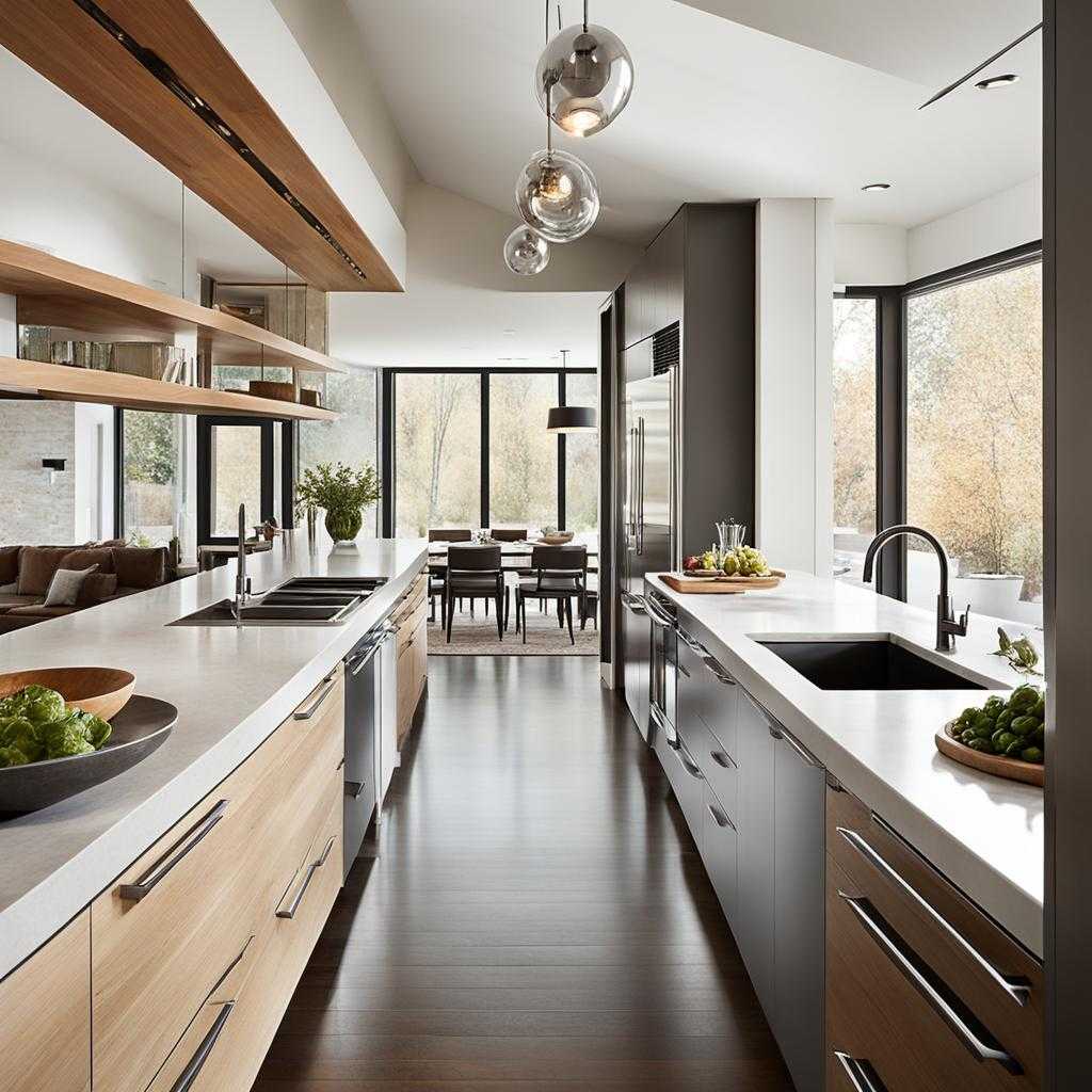 mixed material galley kitchen designs