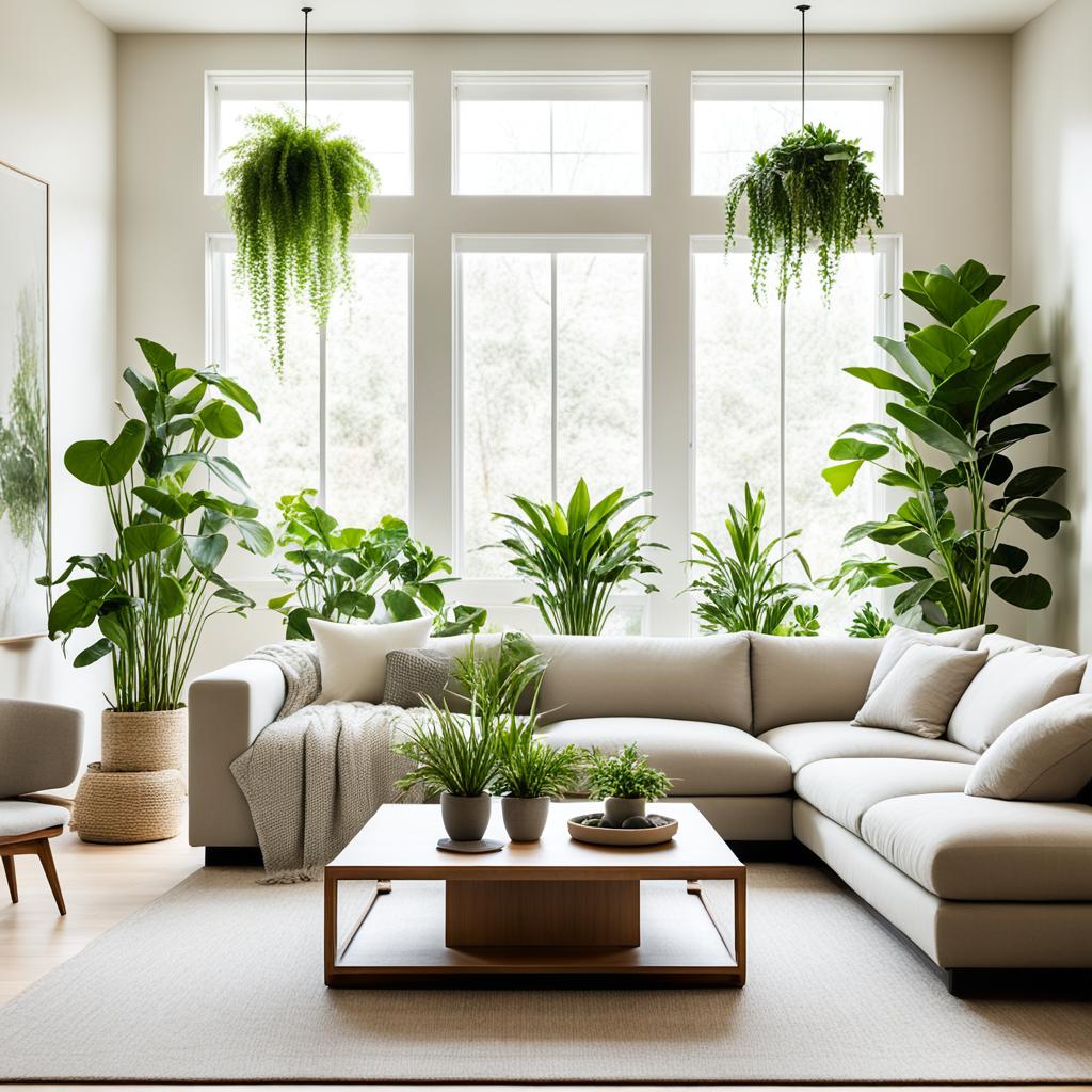 zen decor with indoor plants and neutral color palette