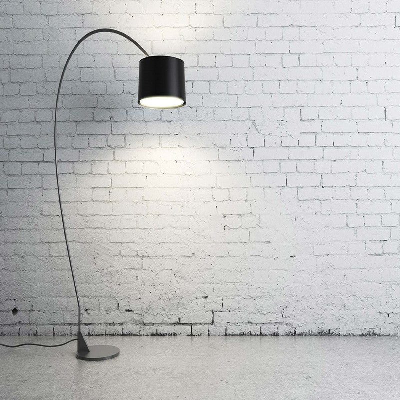 Turned on Black Torchiere Lamp